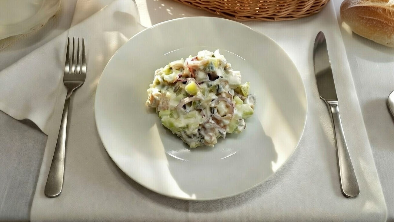 Cалат с селёдкой, огурцом и яблоком