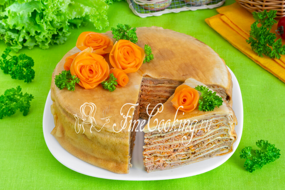 Печеночный торт с блинами